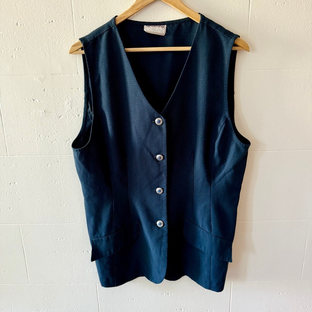 Vintage Volage | Blue Houndstooth Button Vest | Collegiate Preppy | Size Medium